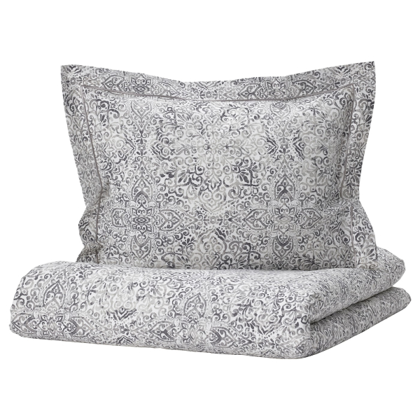 10493313 Пододеяльник и наволочка, белый/серый, 150x200/50x60 см