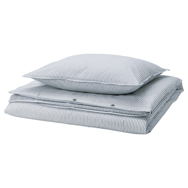 80612195 Пододеяльник и наволочка, бело-голубой/полоска, 150x200 / 50x60 см