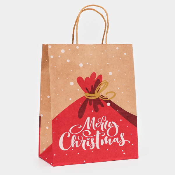 10500667 Пакет бумажный подарочный новогодний крафт "MerryCristmas", 27 х 21 х 11 см