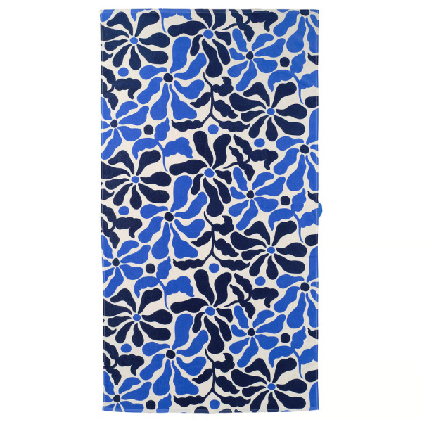 90600644 Пляжное полотенце, синий/цветочный узор, 100x180 см