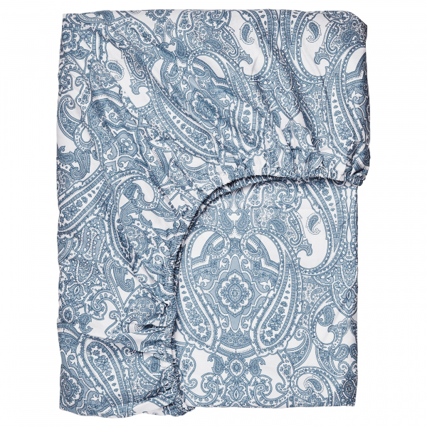 30436604 Простыня натяжная, белый/синий, 180x200 см