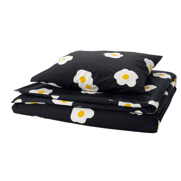 00600035 Пододеяльник и наволочка, черный/белый/желтый, 150x200 / 50x60 см