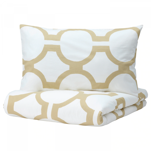 20500718 Пододеяльник и 2 наволочки, белый/светлый бежево-зеленый, 200x200/50x70 см