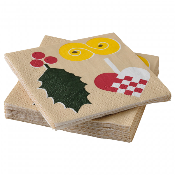 60498346 Салфетка бумажная, Рождественские узоры разноцветный, 24x24 см, 30 шт