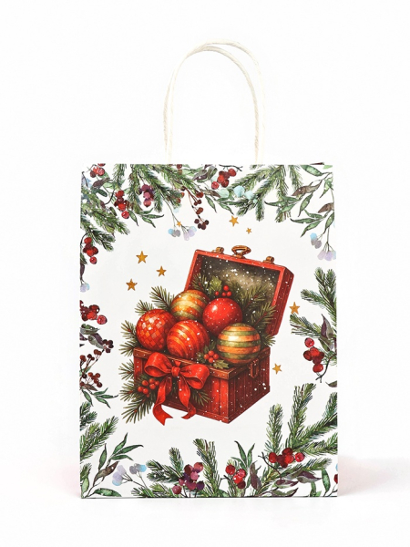 10576059 Пакет бумажный подарочный новогодний крафт "Подарки в Новый Год", 27 х 21 х 11 см