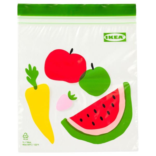 30632271 Пакет закрывающийся, узор фрукты / овощи / зеленый, 1 л, 25 шт.