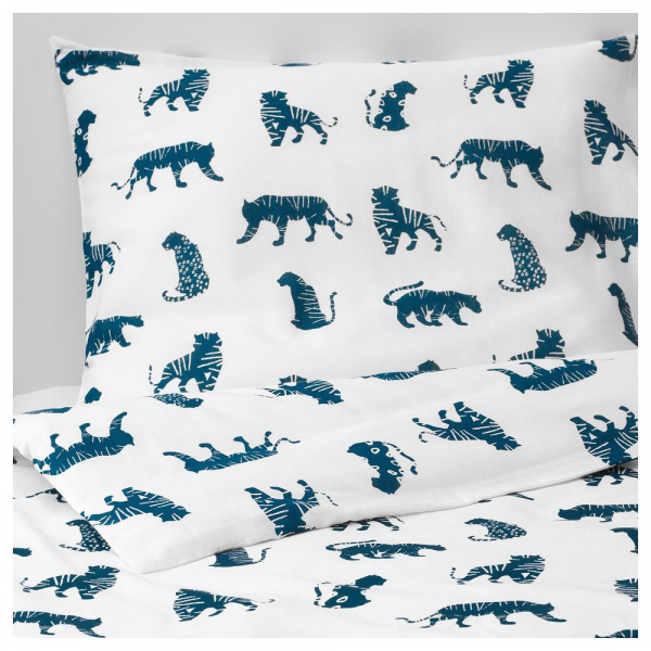 60395027 Пододеяльник и наволочка, тигр/синий, 150x200/50x70 см