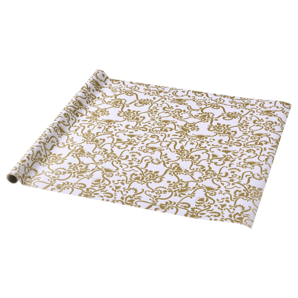 20523300 Рулон оберточной бумаги с цветочным узором белого/золотого цвета, 3 x 0,7 м
