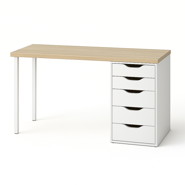 00906 Стол письменный, дуб беленый/белый, 2/5T, 140x75x55 см