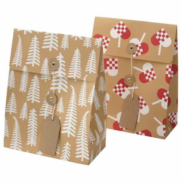 60499609 Подарочный пакет, орнамент «сердечки»/орнамент «дерево» коричневый, 20x26 см/2.5 л, 2 шт
