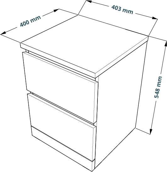 00173 Комод / тумба прикроватная, 2 ящика, белый, 40x54x40 см