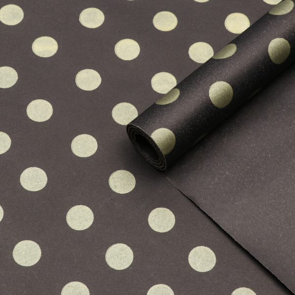 9582358 Рулон упаковочной бумаги крафт,горох золотой на черном 0,67 х 10 м