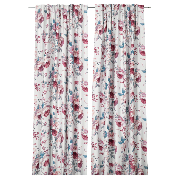 20536717 Гардины, блокирующие свет, 2 шт., белый/цветочный орнамент, 145x300 см