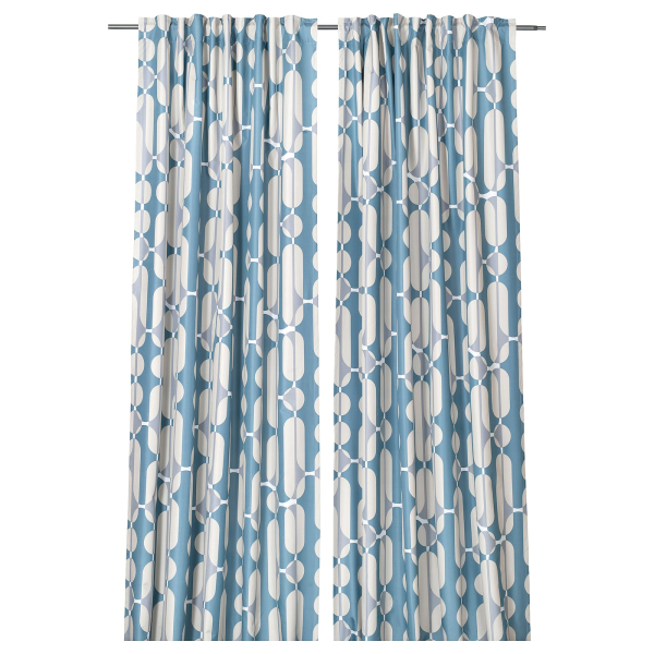 40536716 Гардины, блокирующие свет, 2 шт., голубой/Формы, 145x300 см