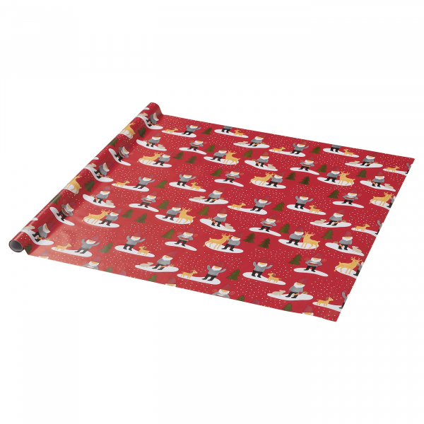 50499271 Рулон оберточной бумаги, орнамент «Санта Клаус» красный, 3x0.7 м