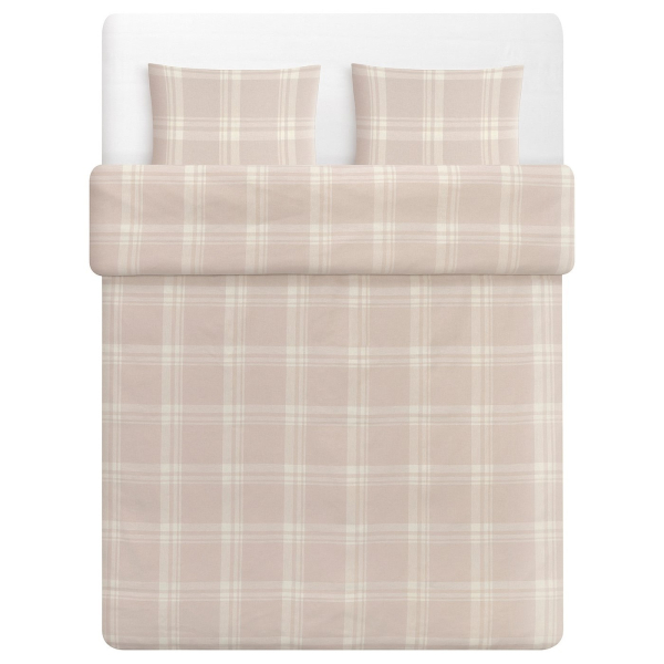 70548077 Пододеяльник и 2 наволочки бежевый/клетка, 200x200/50x60 см