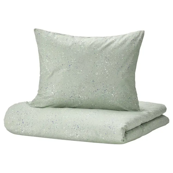 80522454 Пододеяльник и 2 наволочки, зеленый/в горошек, 200x200/50x60 см