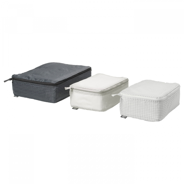 30432502 Набор сумок для одежды 3 шт., клетка/серый/черный