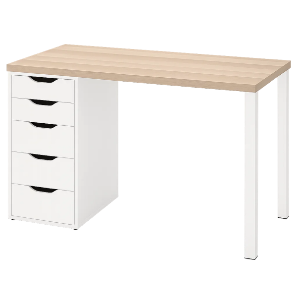 00883 Стол письменный, белый/дуб беленый, 1/5T, 120x75x55 см