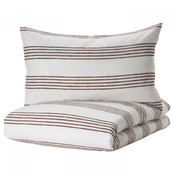 40492996 Пододеяльник и наволочка, белый/коричневый, 150x200/50x70 см