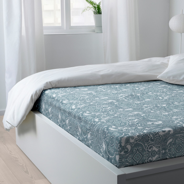 30436604 Простыня натяжная, белый/синий, 180x200 см