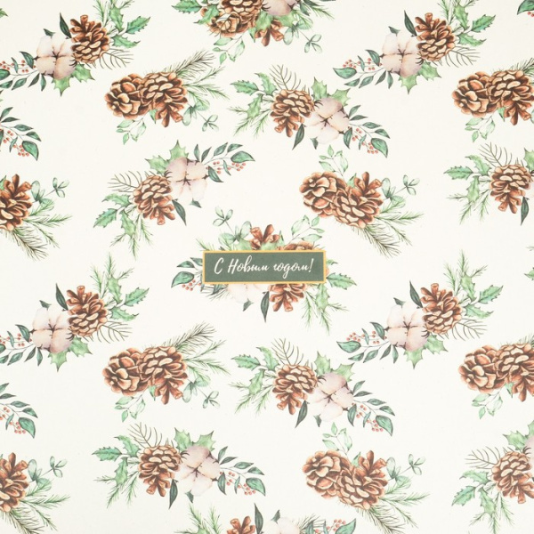 9046718 Бумага упаковочная крафт "Шишки",1 лист , 70 х 100 см