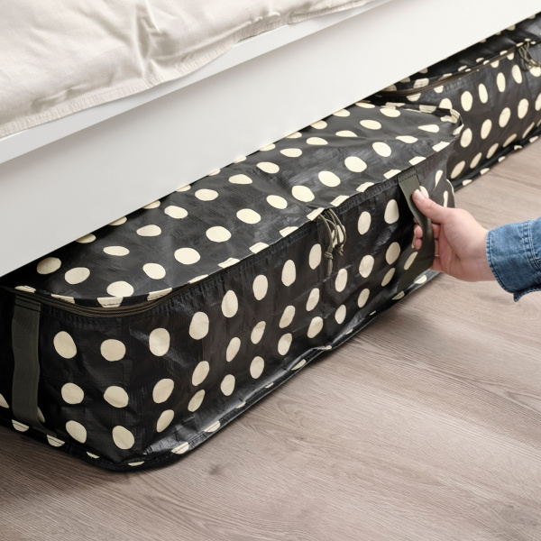 90534649 Сумка для хранения одежды/белья, черный/кремовый узор в горошек, 69x51x19 см