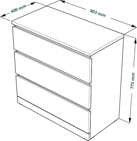 00210 Комод, 3 ящика, шпон ясень черный, 80x77x40 см
