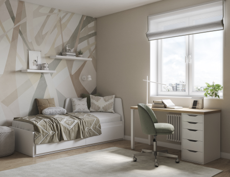 00883 Стол письменный, белый/дуб беленый, 1/5T, 120x75x55 см