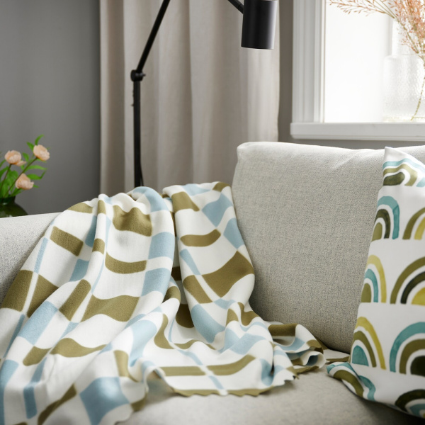 70572171 Плед, желто-зеленый/серо-бирюзовый, 120х160 см