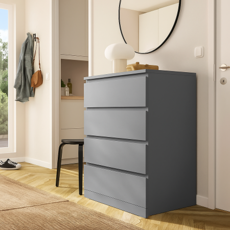 01064 Комод, 4 ящика, серый, 80x100x40 см