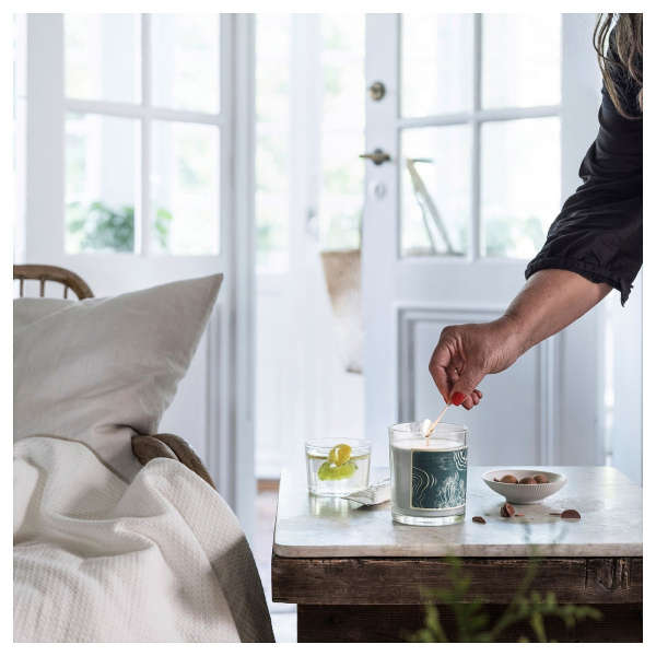 00552416 Свеча ароматическая в стакане, бергамот и кедр/бледно-зеленый, 45 ч