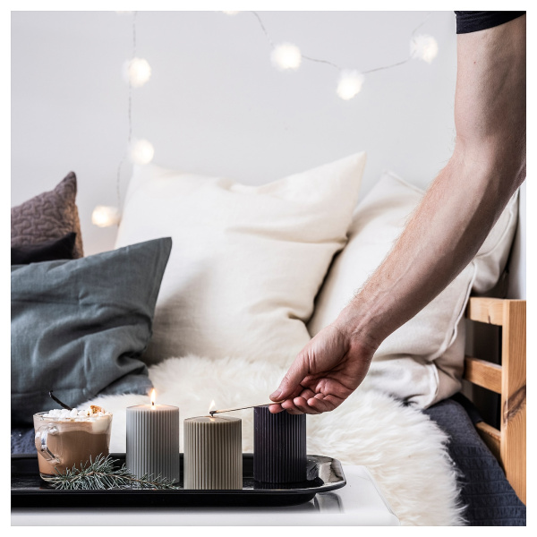 30533619 Формовая свеча, ароматическая, кедр и ваниль/зеленый/антрацитово-серый, 30 часов, 3 шт