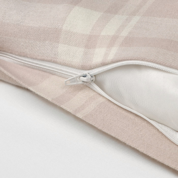 70548077 Пододеяльник и 2 наволочки бежевый/клетка, 200x200/50x60 см