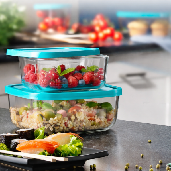 388550 Набор контейнеров для продуктов, квадратной формы/стекло 3 шт. (15х15 см, 19х19 см, 22х22 см)
