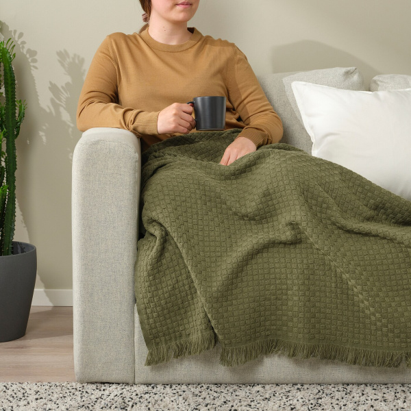 90530788 Плед, зелено-желтый, 130x170 см