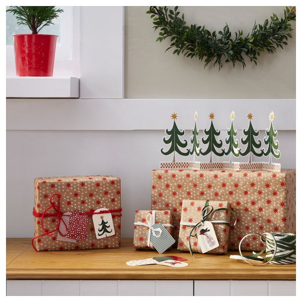 90555873 Открытки, узор Санта/ Кремовый, 24 шт.