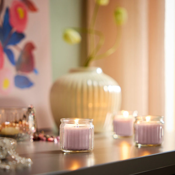 60608731 Ароматическая свеча в стакане, розовые цветы/бледно-розовый, 12 ч