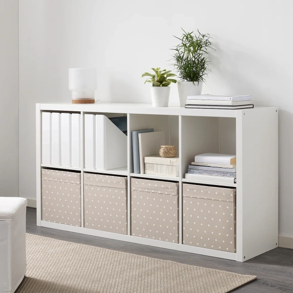 90382392 Коробка, бежевый/точечный, 33x38x33 см