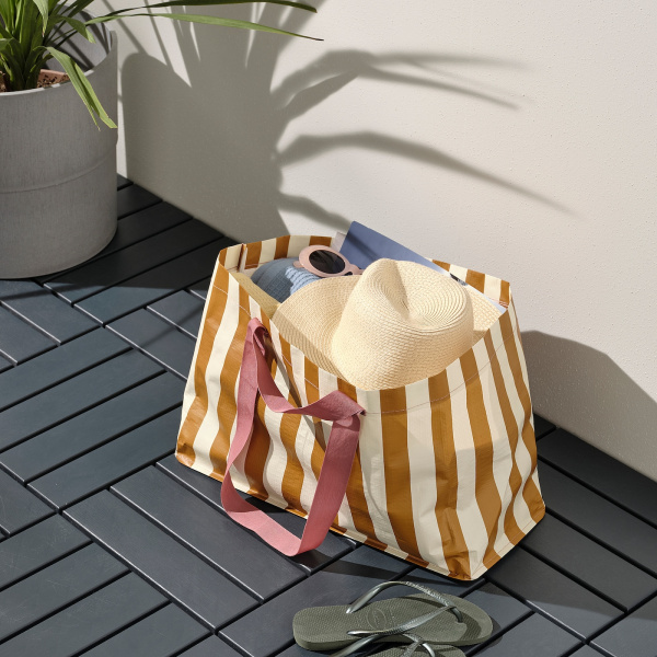 80573127 Сумка, кремовый/коричневый/в полоску, 18x45x28 см/22 л