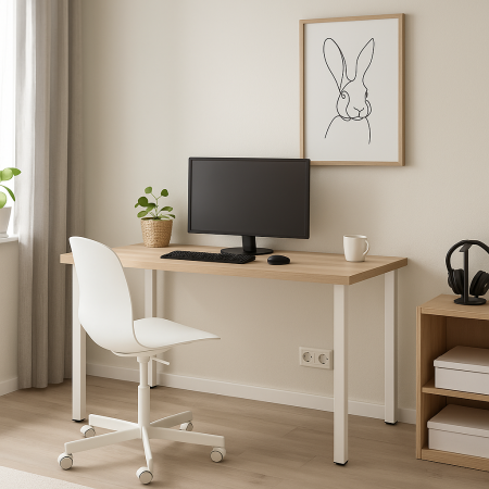 00890 Стол письменный, дуб беленый/белый, 1/ТТ, 120x75x55 см