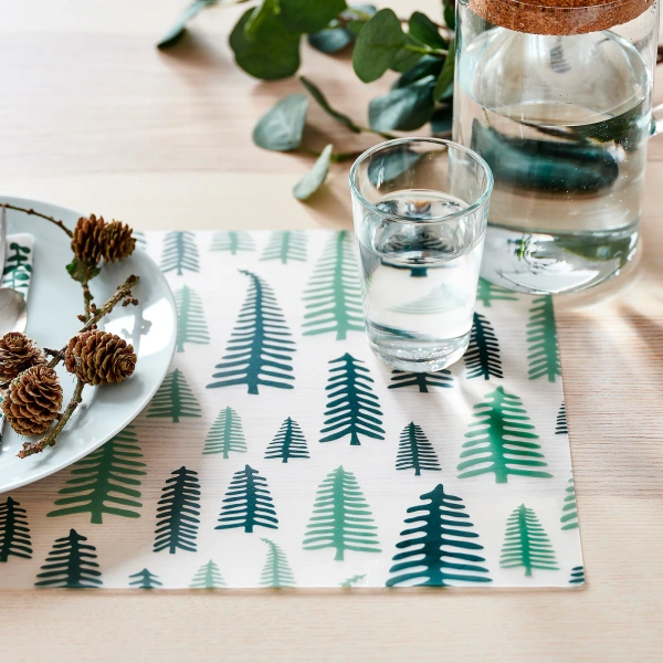 70498379 Салфетка под приборы, орнамент «дерево» бел/зелен, 40x30 см