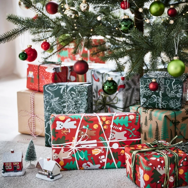 90499274 Рулон оберточной бумаги, анималистический орнамент красный, 3x0.7 м