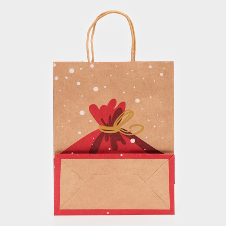 10500667 Пакет бумажный подарочный новогодний крафт "MerryCristmas", 27 х 21 х 11 см
