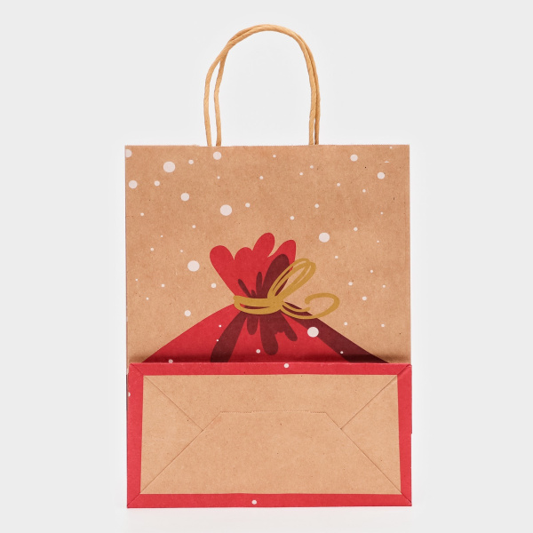 10500667 Пакет бумажный подарочный новогодний крафт "MerryCristmas", 27 х 21 х 11 см