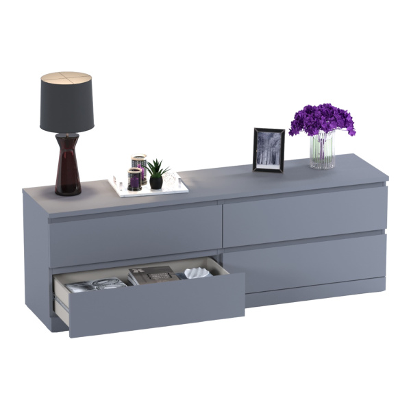 01071 Комод / тумба, 4 ящика, серый, 160x54x40 см