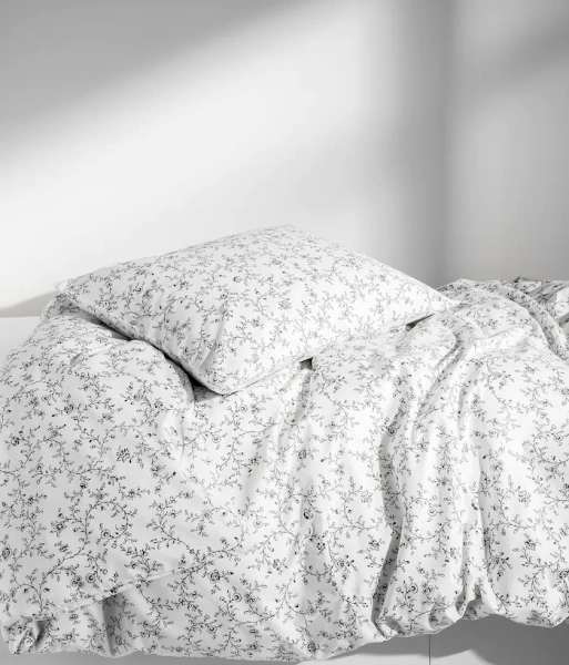 40449682 Пододеяльник и наволочка, белый/темно-серый, 150x200/50x60 см