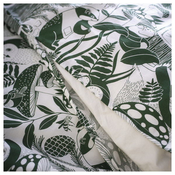 90576804 Пододеяльник и наволочка, бело-зеленый / лес, 150x200 / 50x60 см