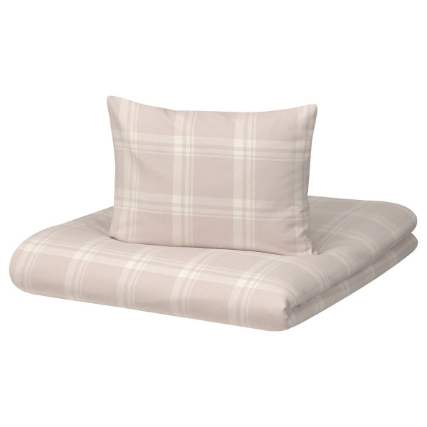 70548077 Пододеяльник и 2 наволочки бежевый/клетка, 200x200/50x60 см