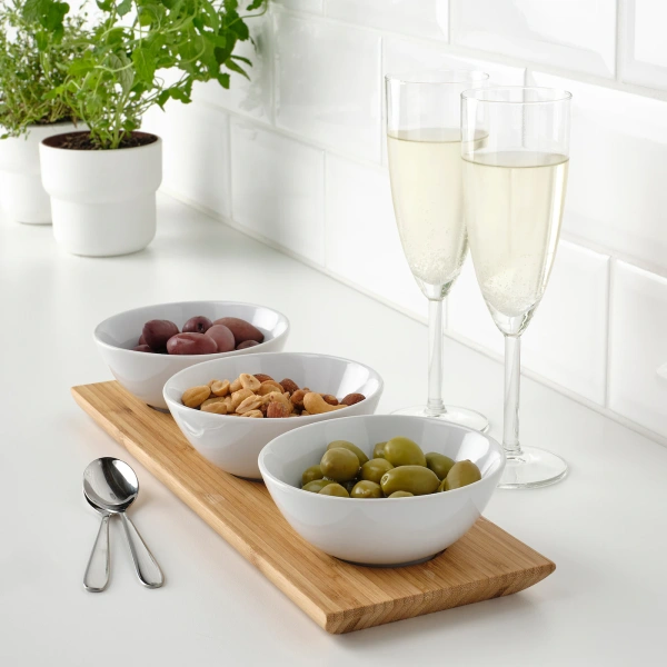 00484111 Поднос с 3 мисками, бамбук/белый